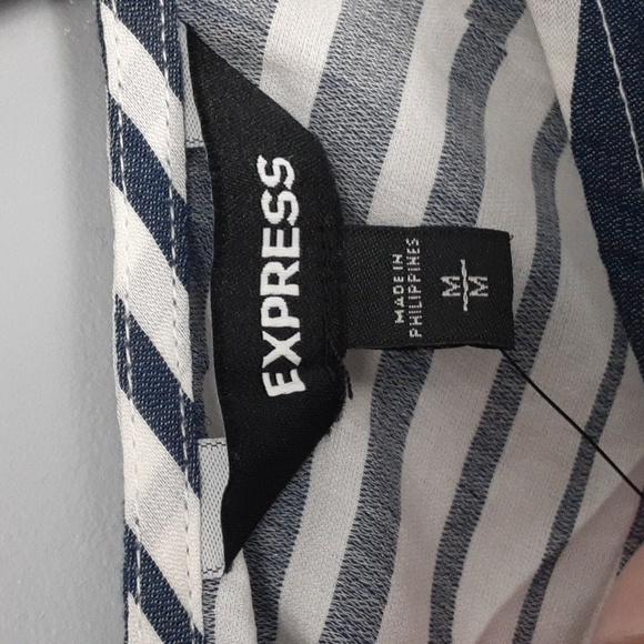 Express Cropped Striped Faux Wrap Around Long Sleeve Top - Picture 5 of 9